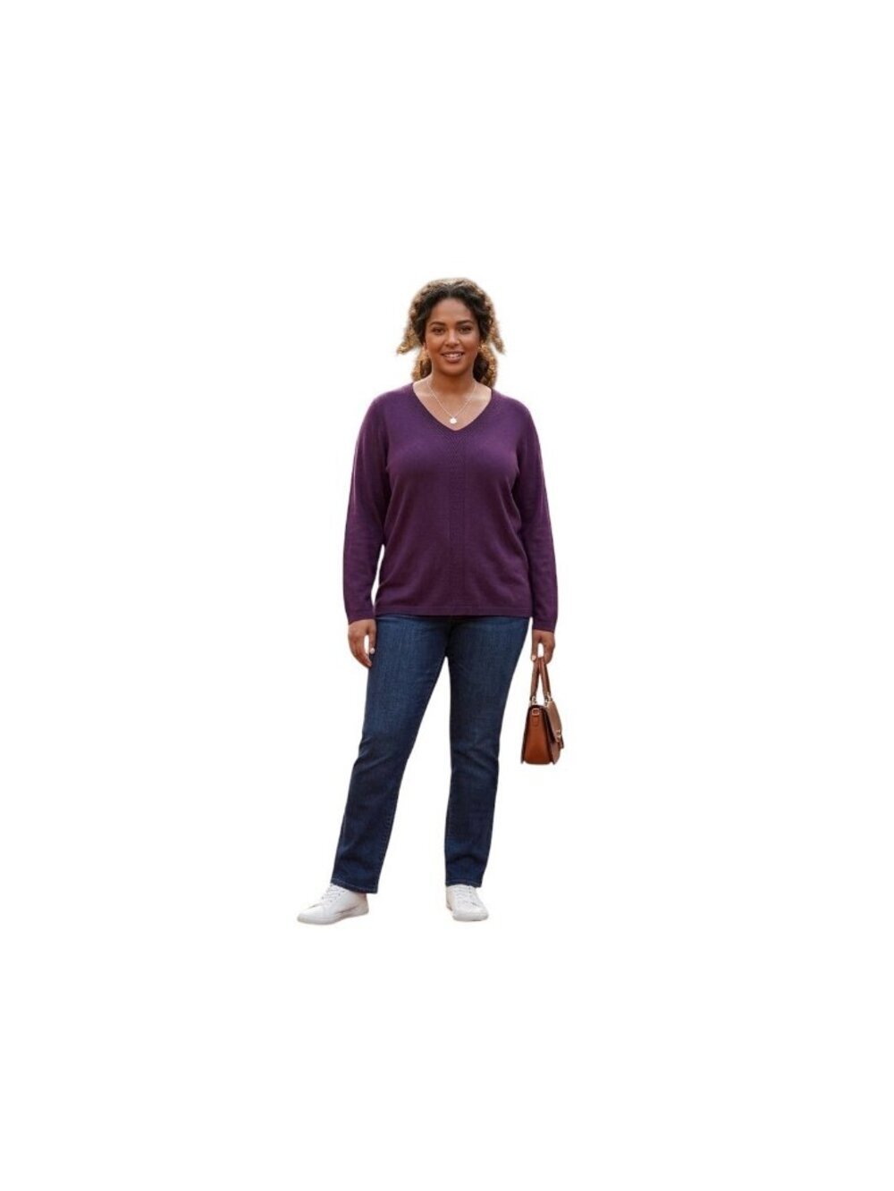 Talbots Factory Women's Plum Purple Fine Knit Cotton V-Neck Sweater XL New